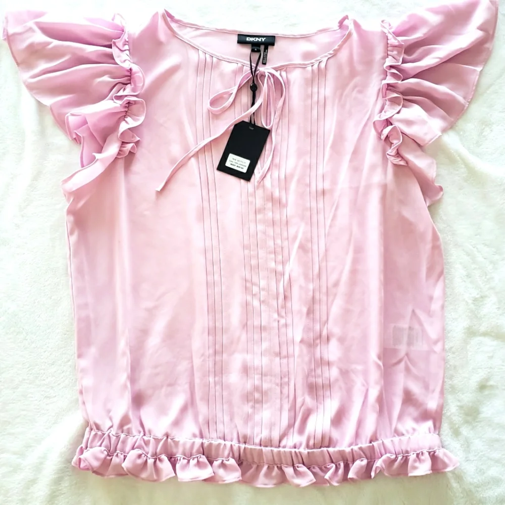 DKNY Pink Lavender Short-Sleeve Blouson Top--XL - Picture 1 of 12